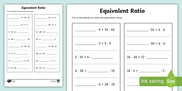 Equivalent Ratio Worksheet (teacher made) - Twinkl