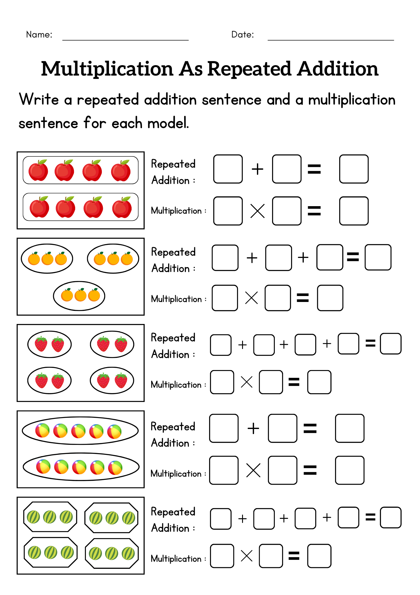 Write Multiplication as repeated addition activities worksheet for ...