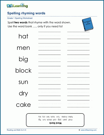 Grade 1 rhyming words | Worsheets library