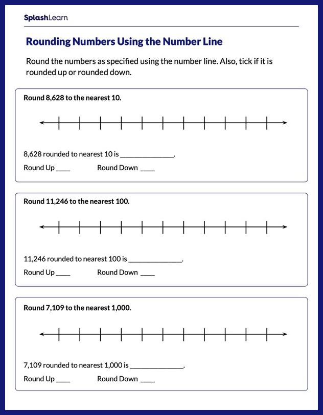 Round off Numbers Using Number Line - Math Worksheets - SplashLearn