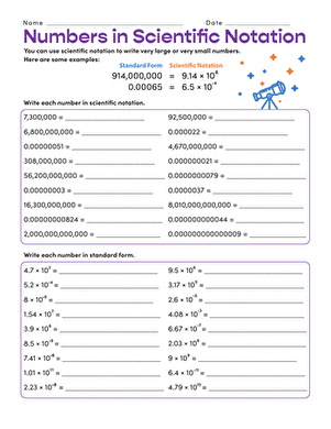 Numbers in Scientific Notation | Worksheet 