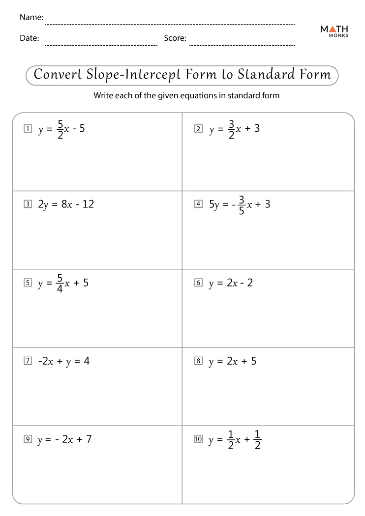 worksheet on slope intercept form