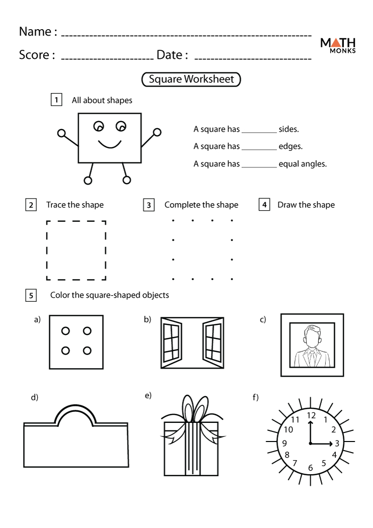 Square Shape Worksheets - Math Monks
