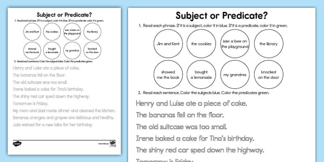 worksheet on subject and predicate