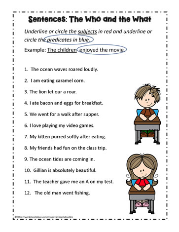 worksheet on subject and predicate