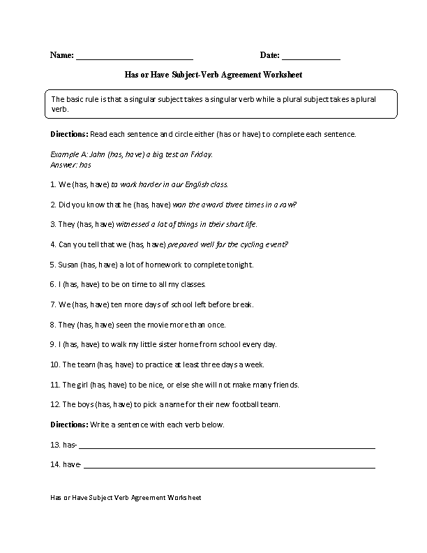 worksheet on subject verb agreement for grade 8