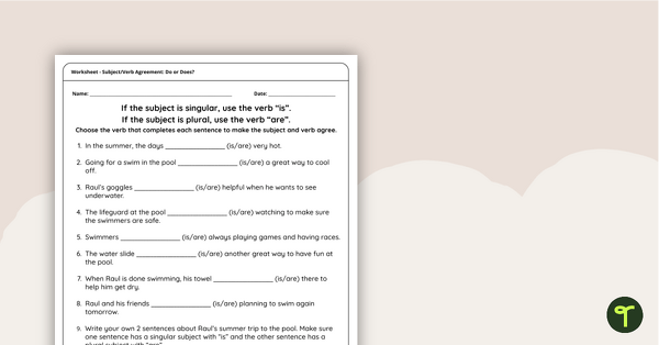 worksheet on subject verb agreement