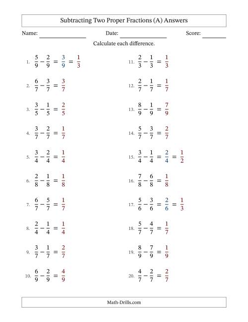 Subtracting Two Proper Fractions with Equal Denominators, Proper ...