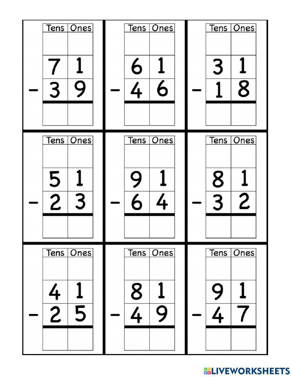 worksheet on subtraction with regrouping