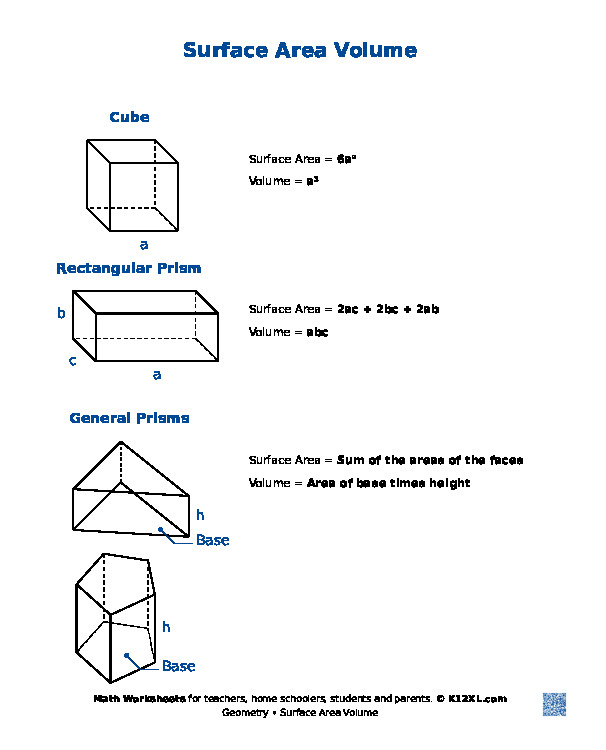 worksheet on surface area and volume