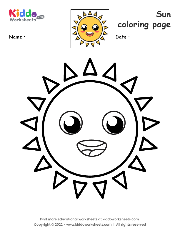 Free Printable Sun coloring page Worksheet - kiddoworksheets