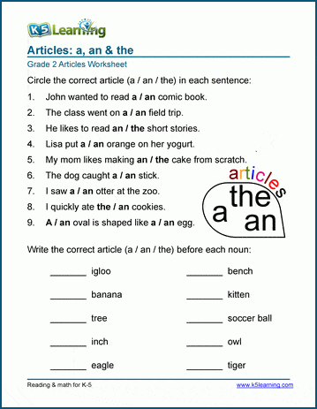 Article worksheets: a, an, the | Worsheets library
