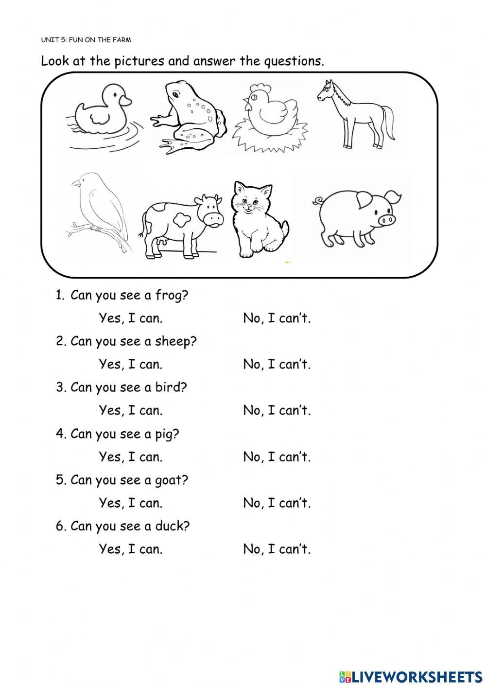 Fun on the farm interactive worksheet  