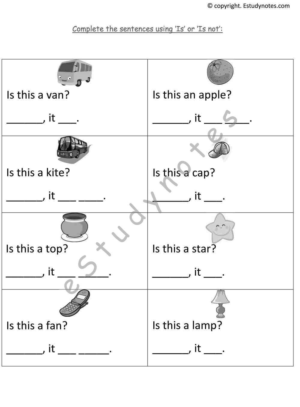 Grade 1 English Worksheets, Black and White Prints, 53 Worksheets