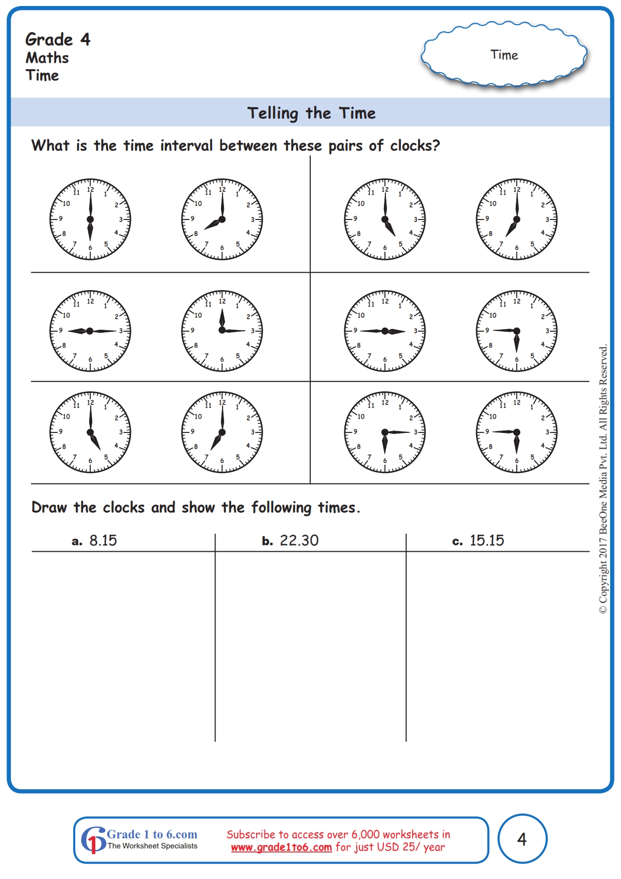 Time Interval Worksheets|www.grade1to6.com