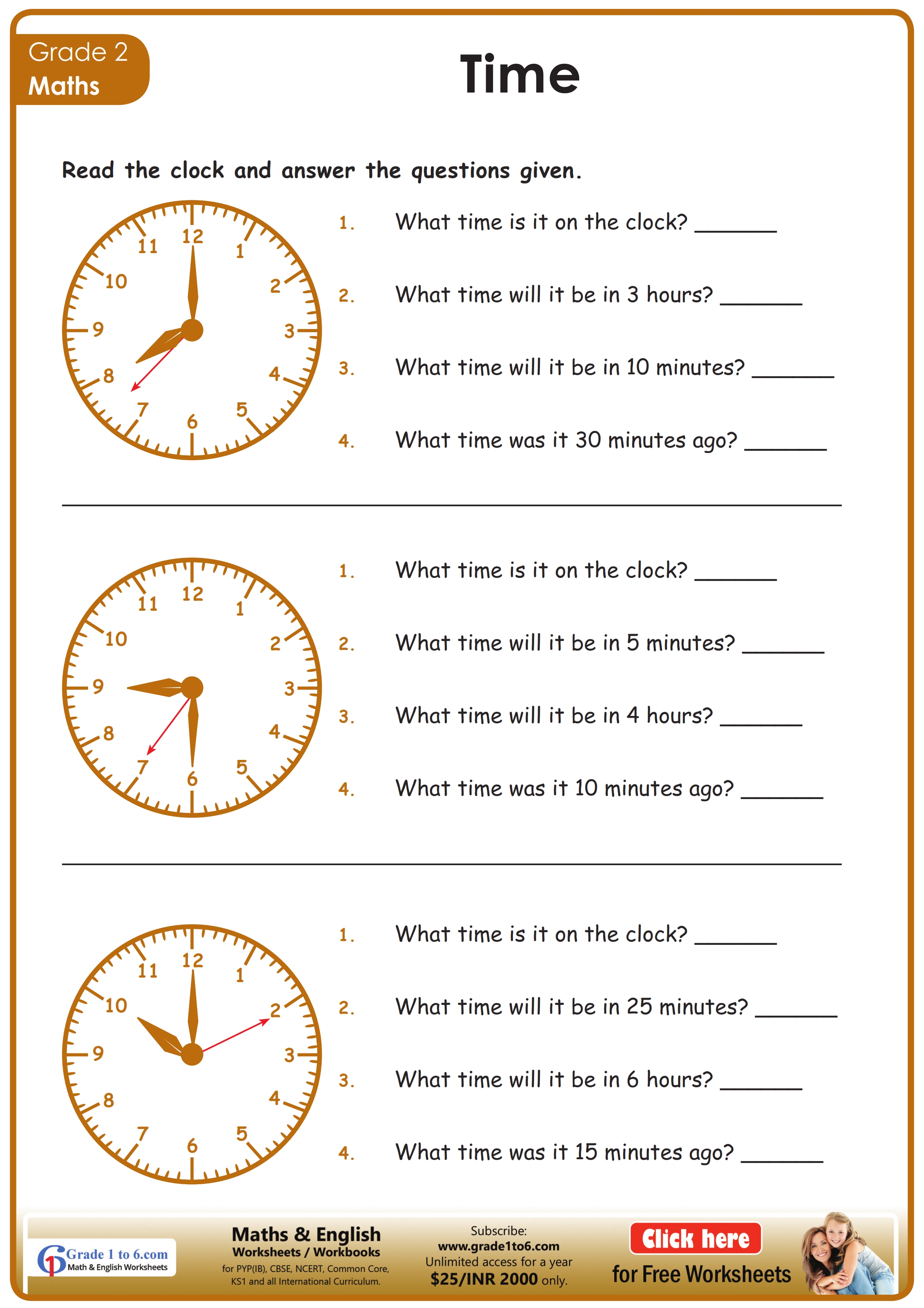 worksheet on time for grade