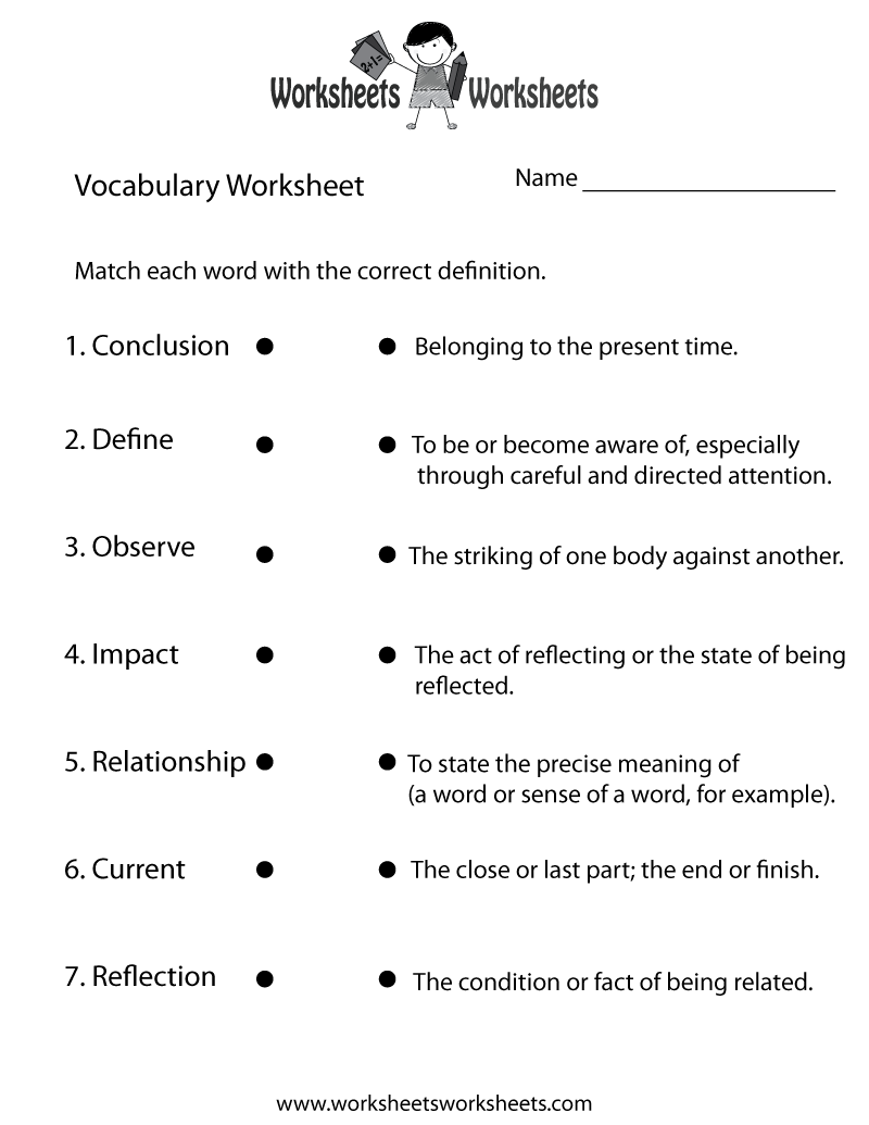 worksheet on vocabulary