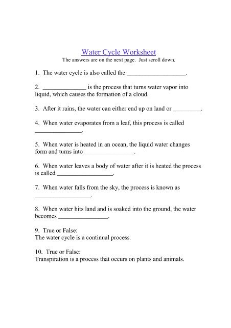 The Water Cycle - Free Worksheet - SKOOLGO