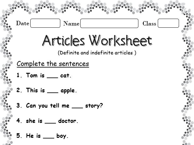 Definite and Indefinite articles Worksheet  
