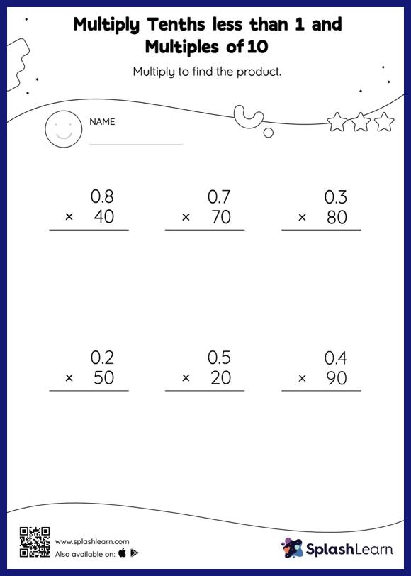 Multiply Tenths less than 1 and Multiples of 10: Vertical ...
