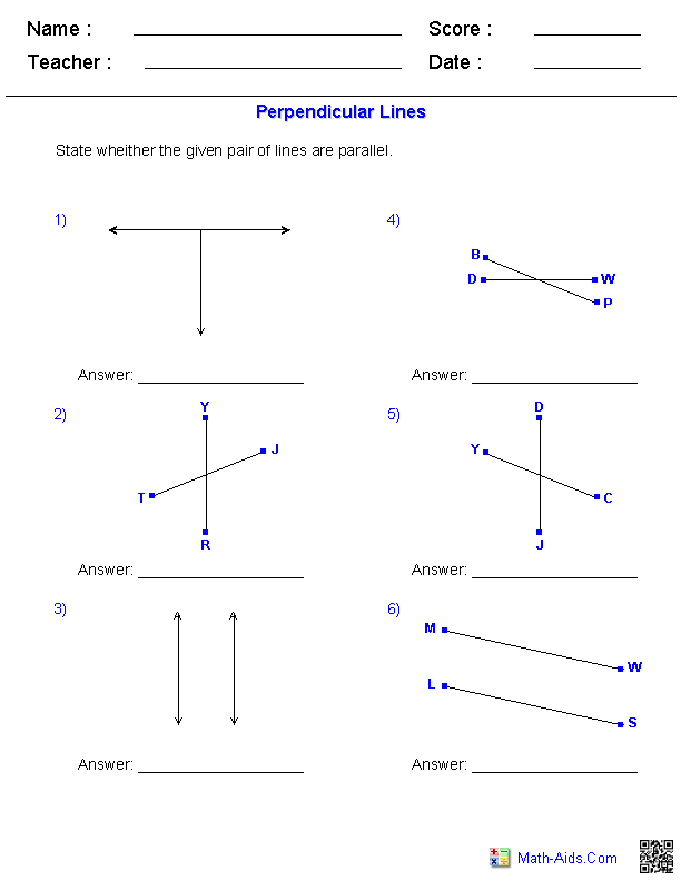 worksheet parallel and perpendicular lines