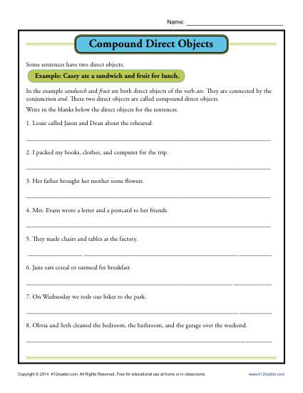 worksheet parts of a sentence