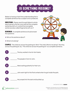 worksheet parts of a sentence