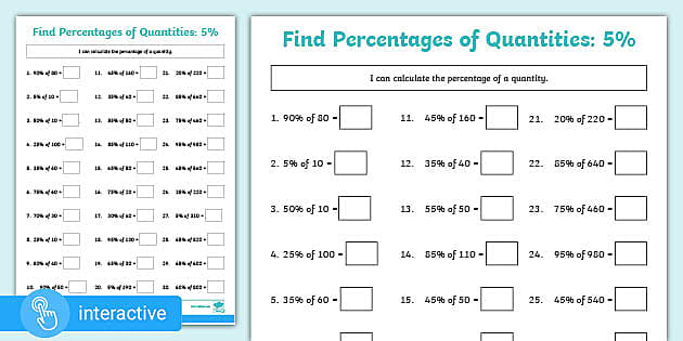 ? Year 6 Interactive Percentages Worksheet PDF - Twinkl