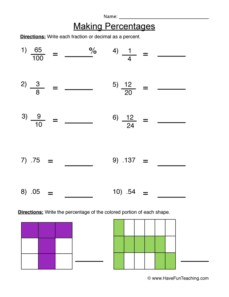 Making Percentages Worksheet  