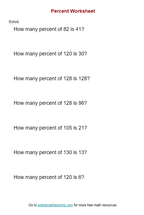 Percent Worksheet (answers, examples)
