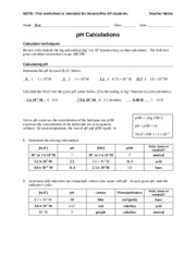 Worksheet - pH Calculations Pre-AP - Teacher - NOTE: This ...