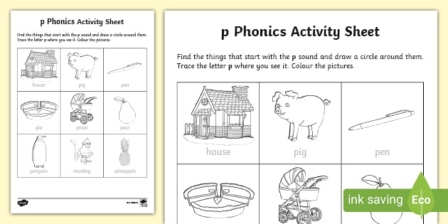 P Phonics Worksheet | Oral Language Junior/Senior Infants