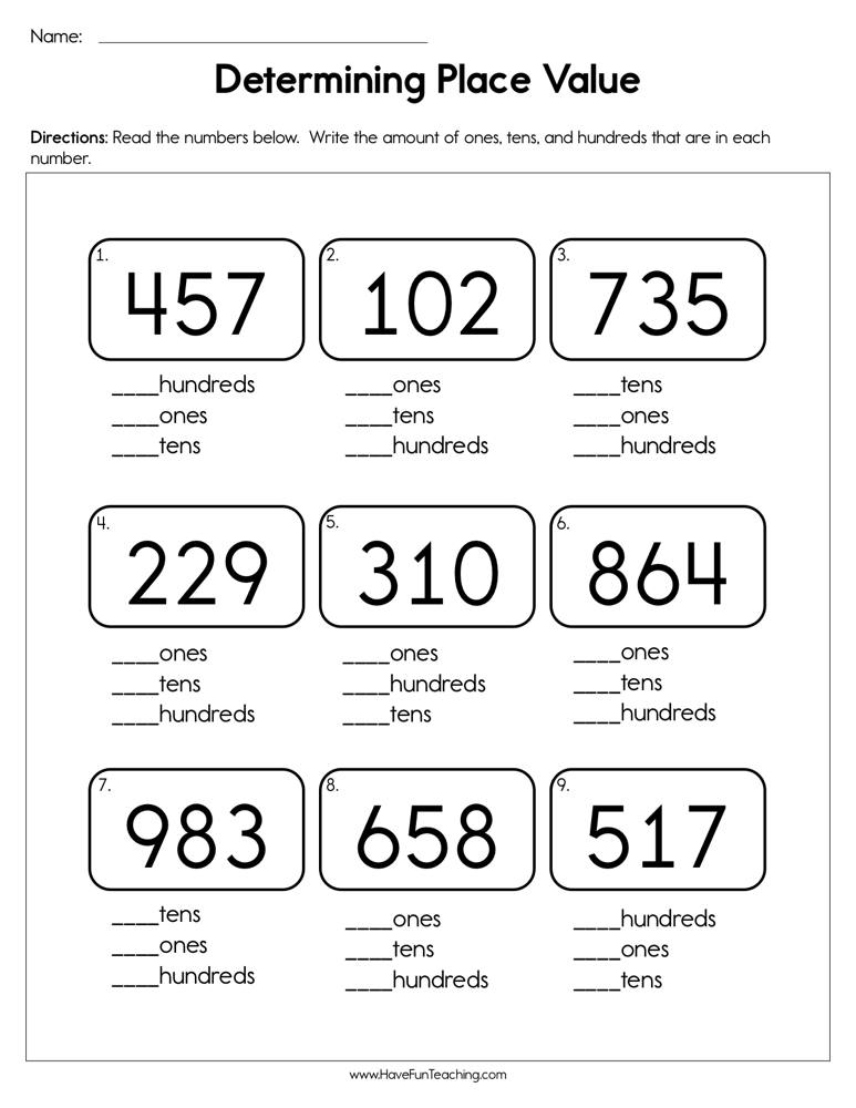 Determining Place Value Worksheet  