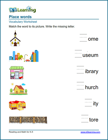 Place words worksheets | Worsheets library