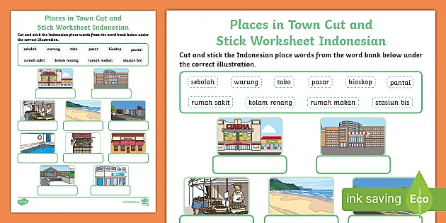 Places in Town Cut and Stick Worksheet (teacher made)