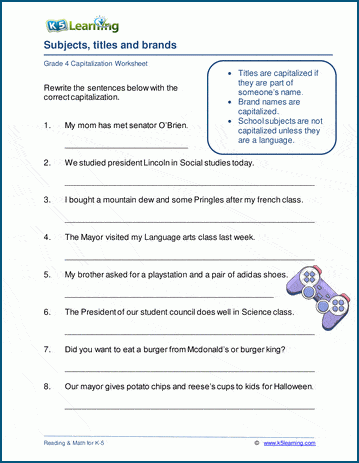Grade 4 Capitalization Worksheets | Worsheets library