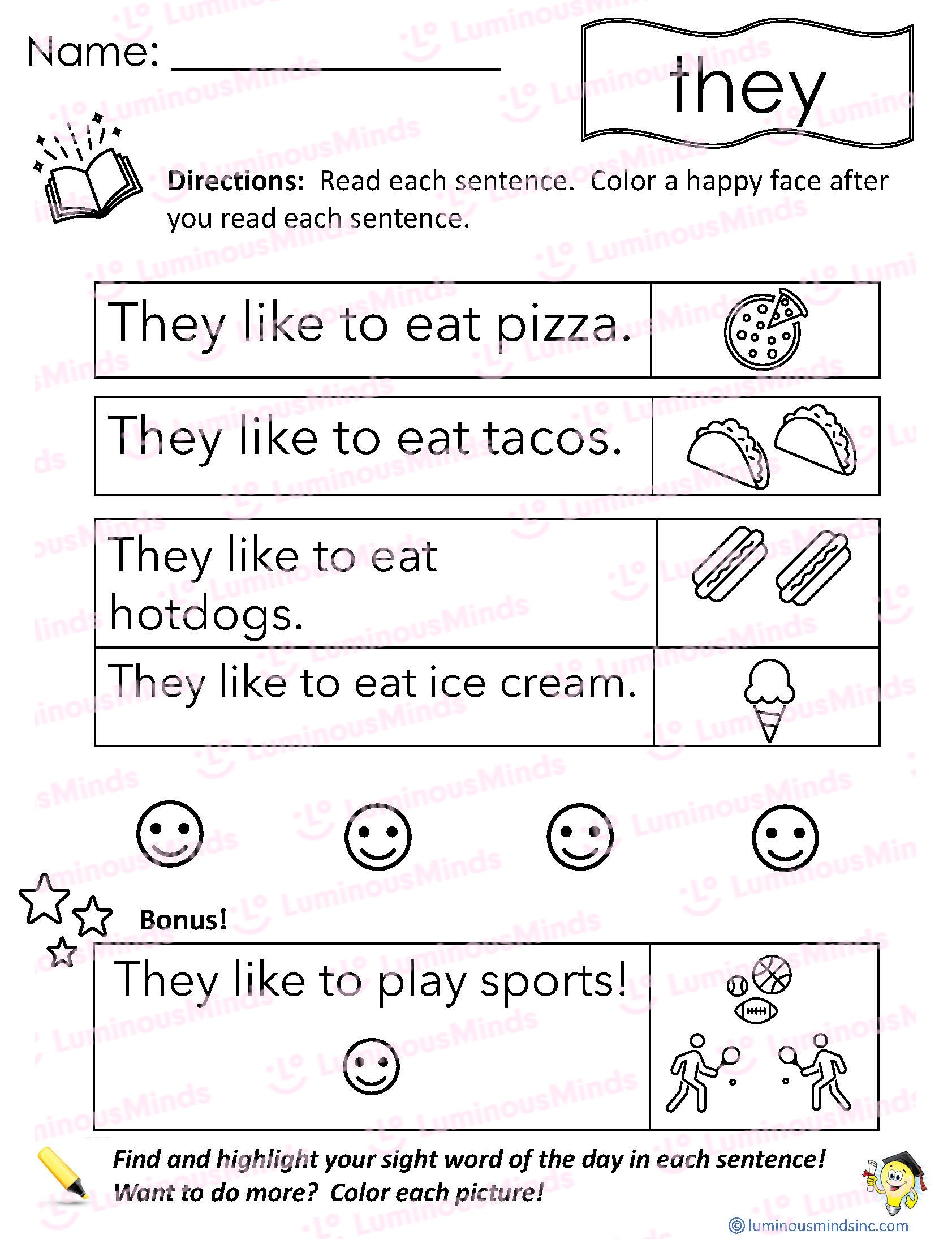 Reading with Sight Word: they