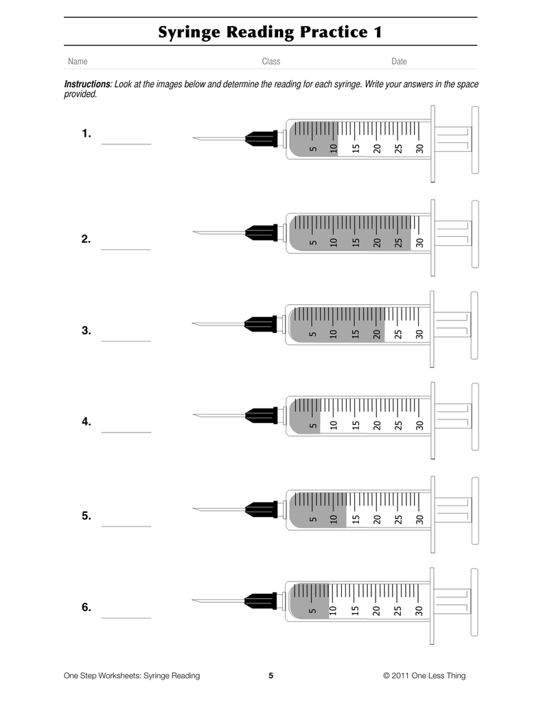 Syringe Reading, One Step Worksheet Downloads - One Less Thing