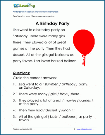 Free Preschool &  Kindergarten Reading Comprehension Worksheets ...