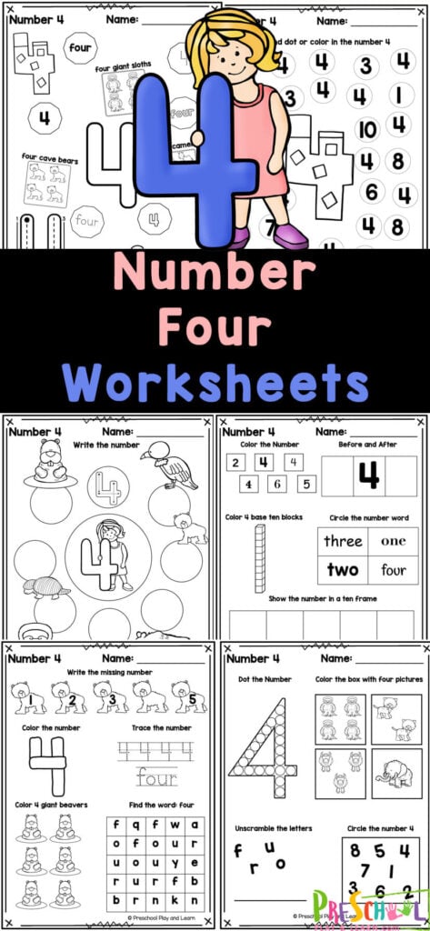 Number 4 Worksheets - FREE Tracing &  Counting Printables