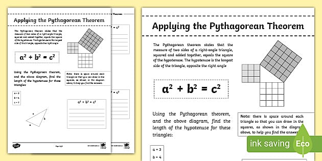 Applying the Pythagorean Theorem Worksheet (teacher made)