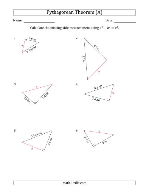 worksheet pythagorean theorem