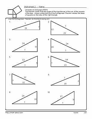 Worksheets to Practice Pythagorean Theorem Problems
