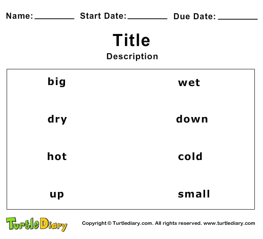 Matching Quiz Maker - Turtle Diary
