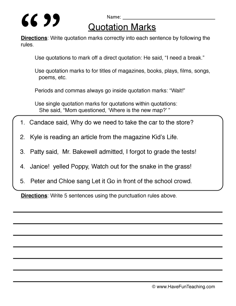 Quotation Marks Worksheet