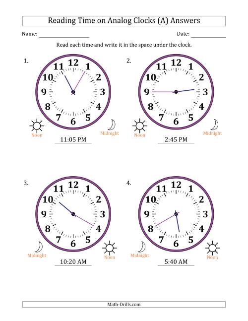 Reading 12 Hour Time on Analog Clocks in 5 Minute Intervals (4 ...