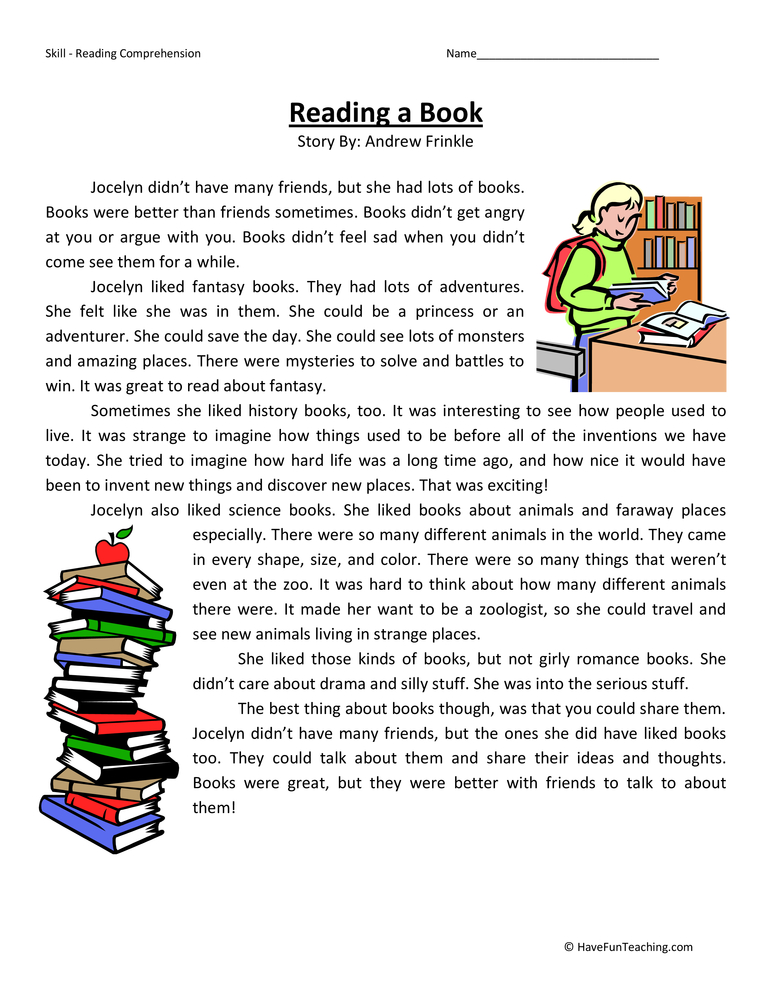 Reading a Book Reading Comprehension Worksheet  