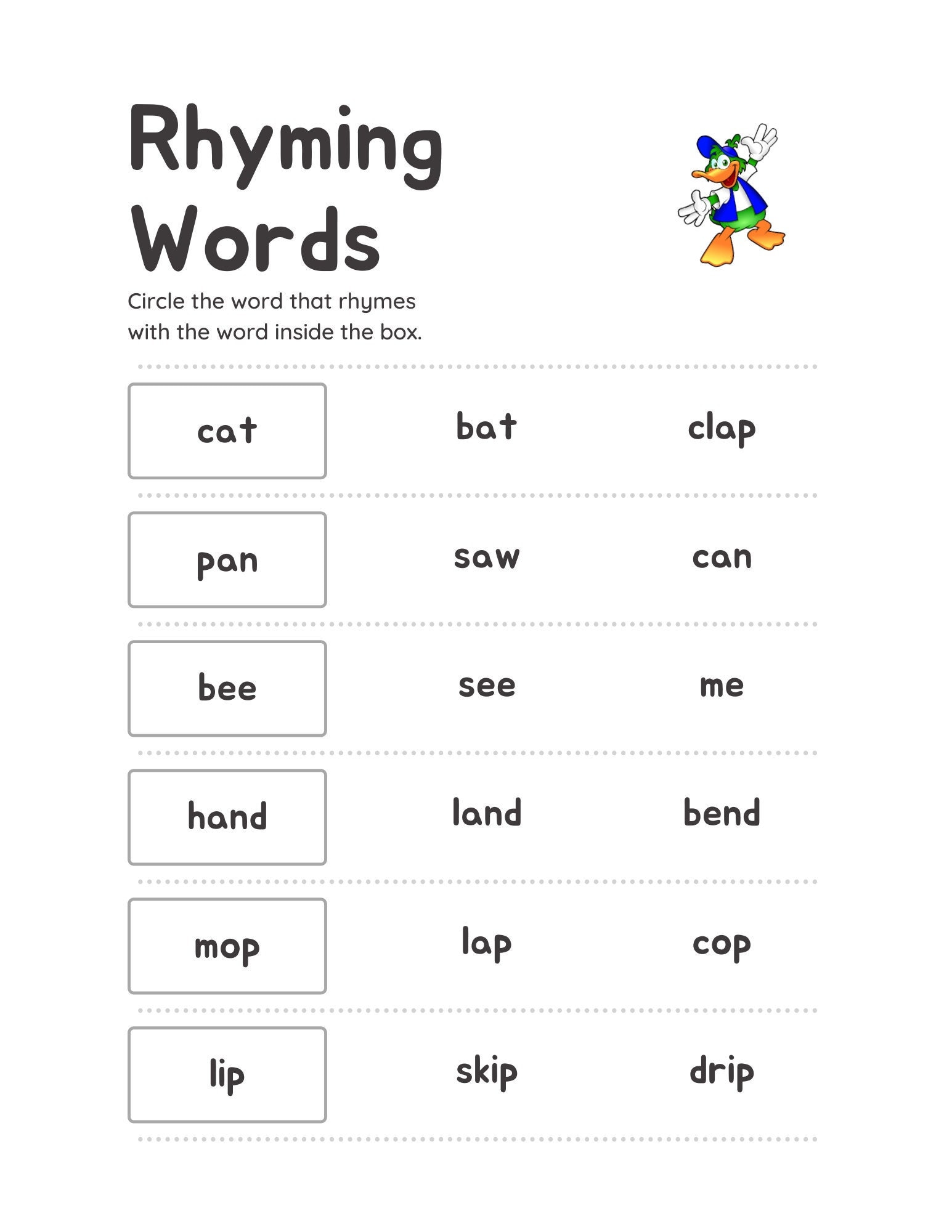 Rhyming Words Worksheet  