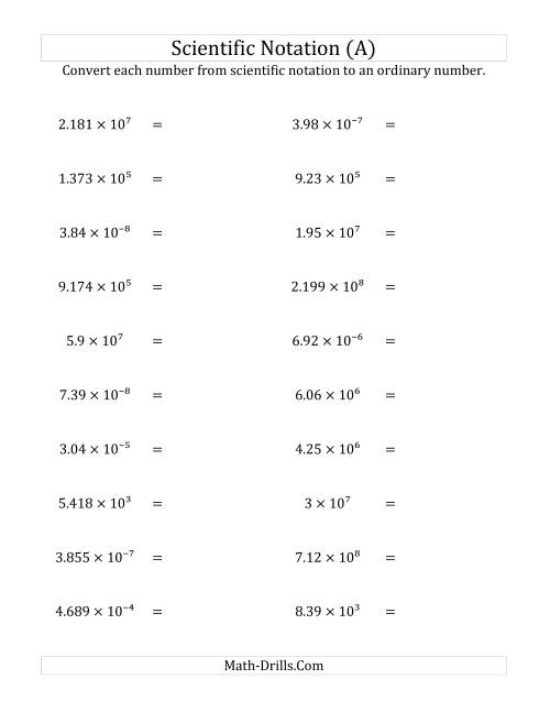 Converting Scientific Notation to Ordinary Numbers (A)