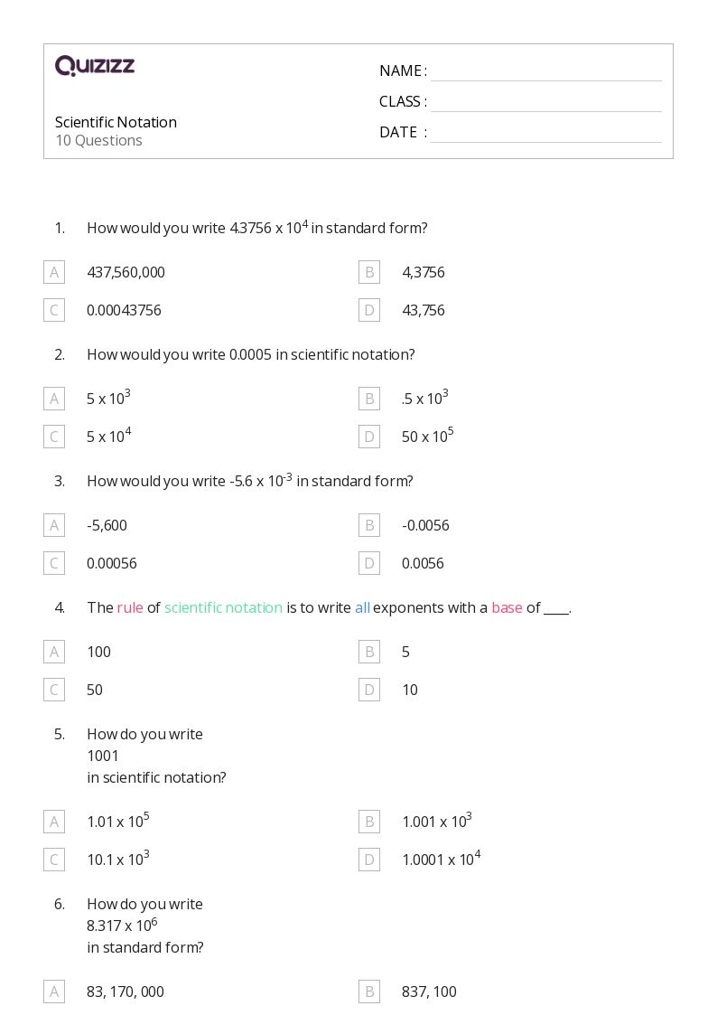 50+ Scientific Notation worksheets for 7th Year on Quizizz | Free ...